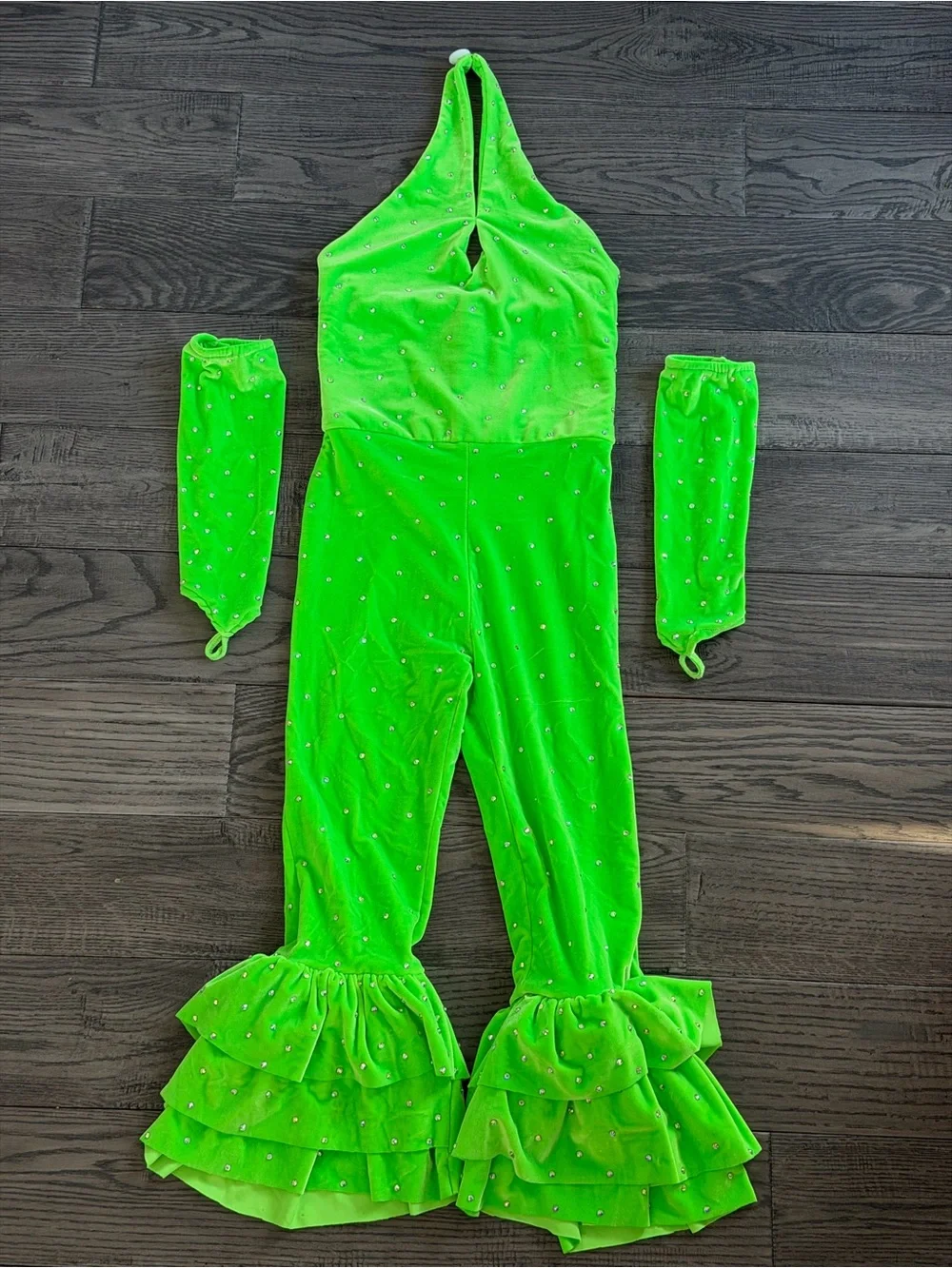 Kids Neon Green Ruffled Halter Dance Costume